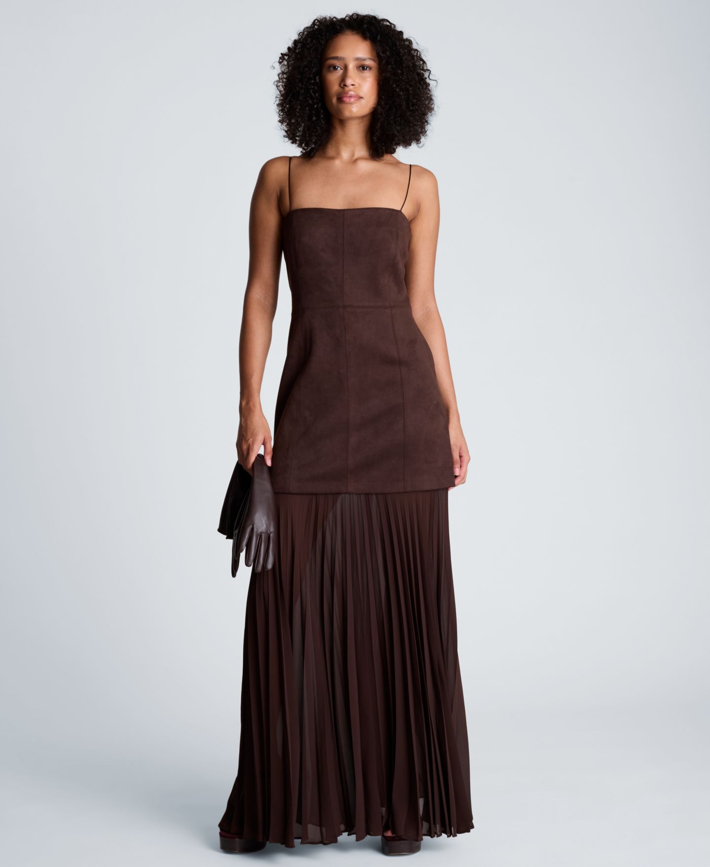 Женское платье Kenneth Cole Combo Pleated Faux Suede Midi, цвет: Коричневый — фото 2