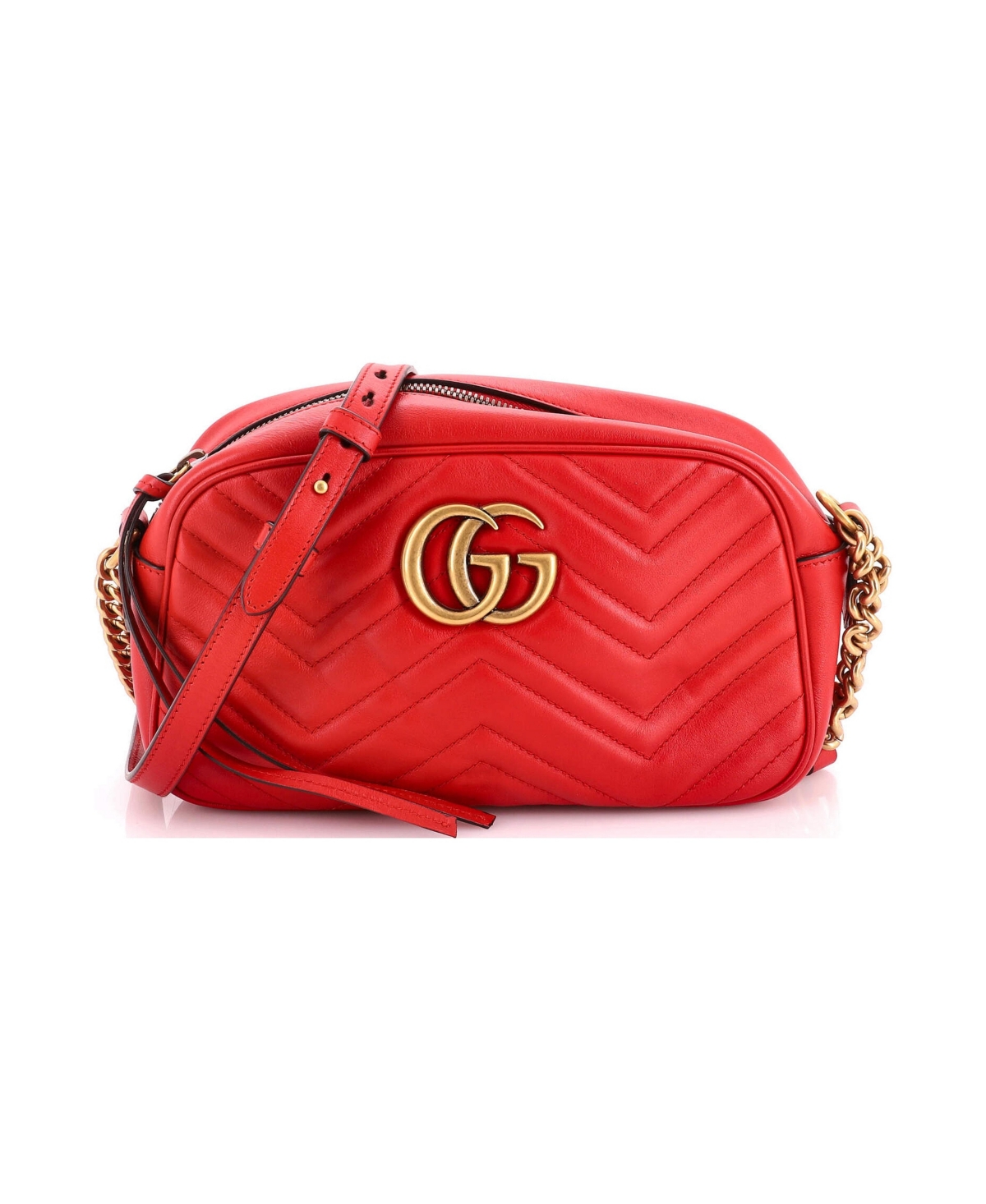 Pre-Owned Gucci Small Gg Marmont Shoulder Bag Matelasse Leather - Red