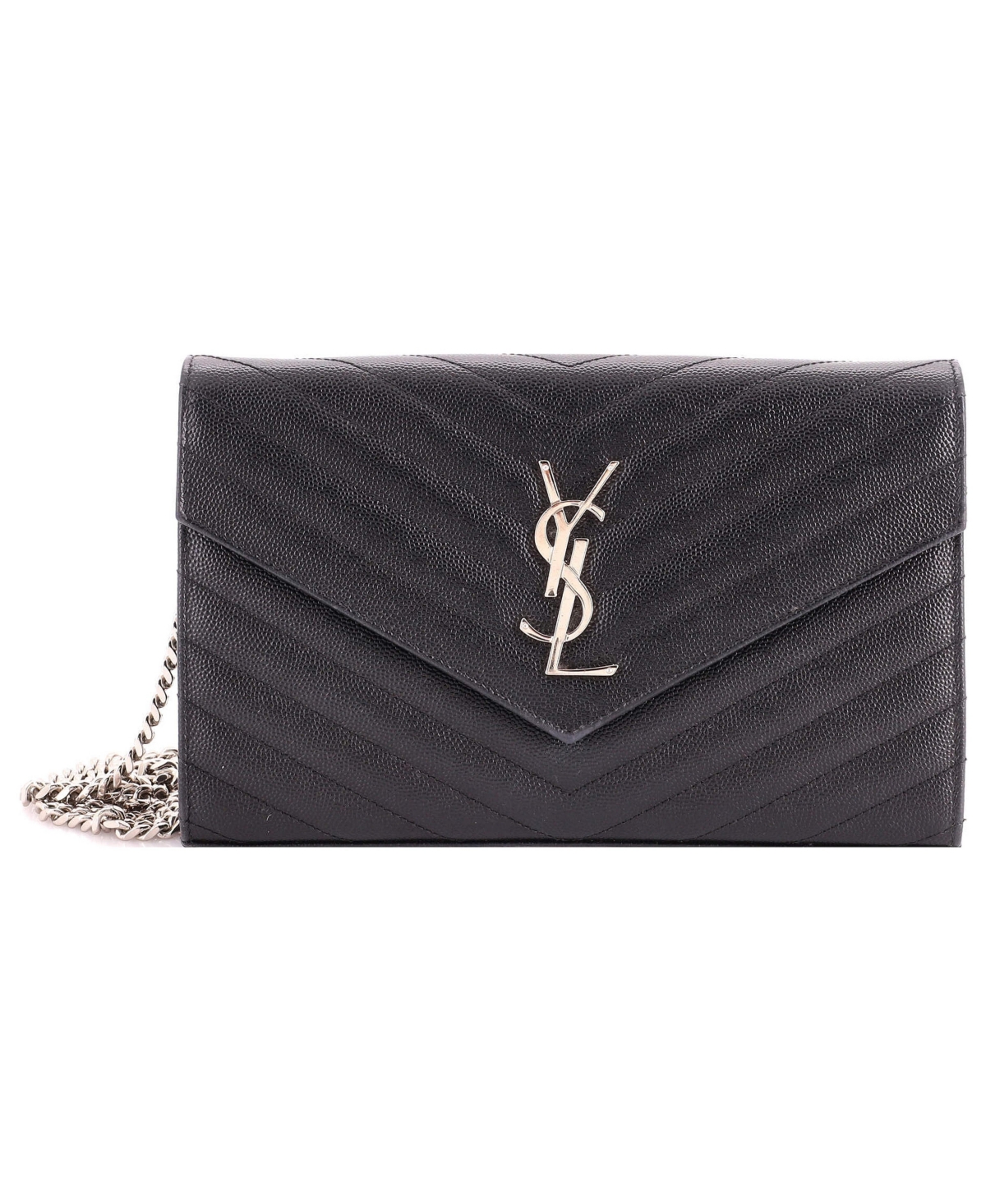 Pre-Owned Saint Laurent Medium Classic Monogram Wallet on Chain Matelasse Chevron Leather - Black