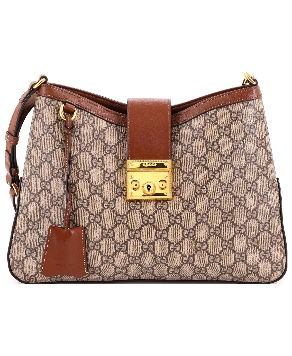 Pre-Owned Gucci Medium Padlock Chain Shoulder Bag Gg Coated Canvas with Leather - Brown