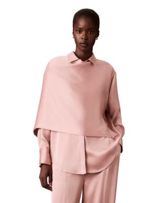 Women's Long-Sleeve Draped-Scarf-Front Satin Blouse