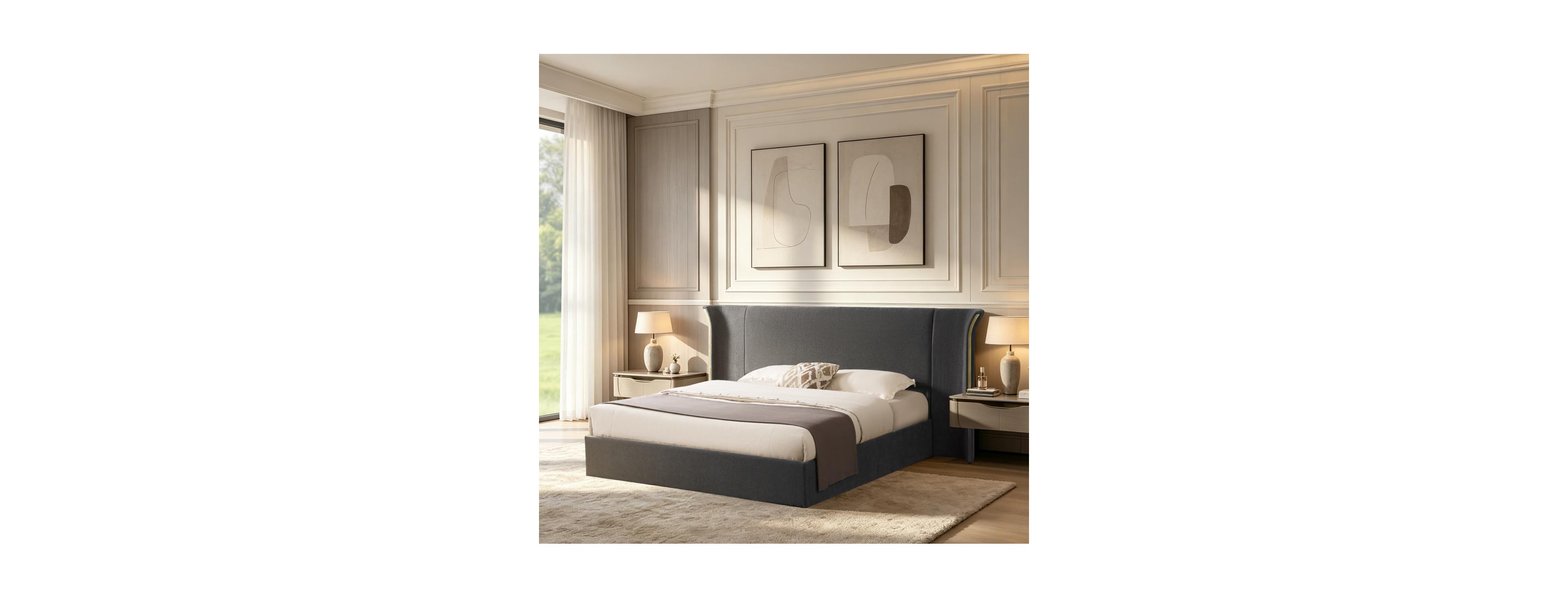 Streamdale Furniture Queen Size Luxury Wing-Back Upholstered Bed Frame