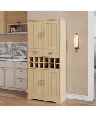  70.9" Tall Wine Cabinet with 12-Bottle Rack, Drawers and Shelves