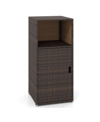 43 in Tall Wicker Outdoor Storage Cabinet with Door and Open Shelf