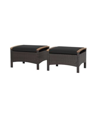 2-Piece Wicker Patio Ottoman Set Fade-Resistant Foot Rest with Cushion