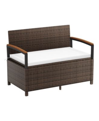 46-Gallon PE Rattan Outdoor Storage Bench with Cushion