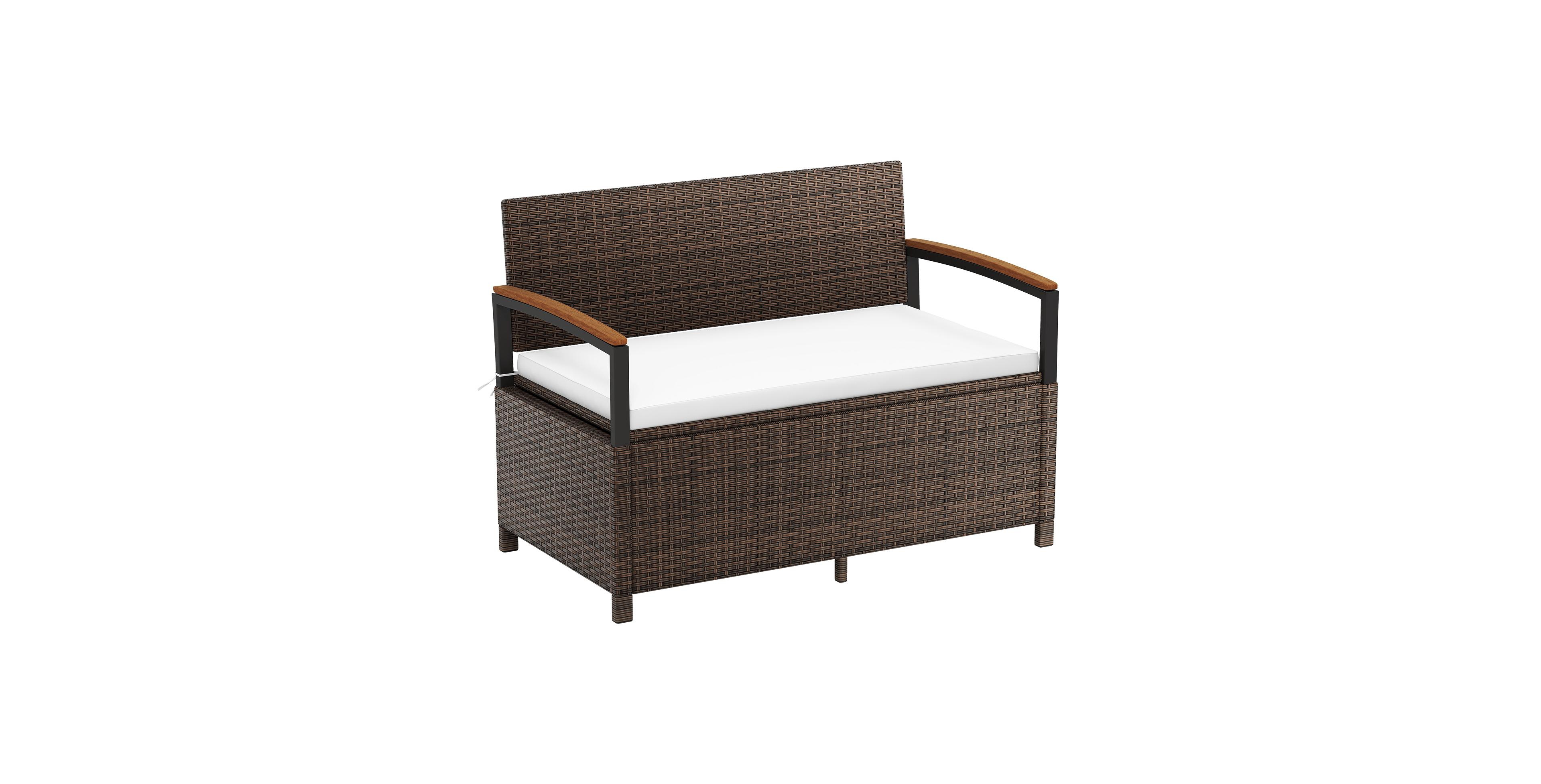 Mecale 46-Gallon Pe Rattan Outdoor Storage Bench with Cushion