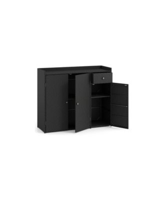 3-Door Outdoor PE Wicker Storage Cabinet for Deck