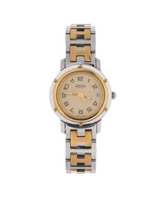 Pre-Owned Hermes Clipper Quartz Watch in Stainless Steel with Plated Metal 24mm