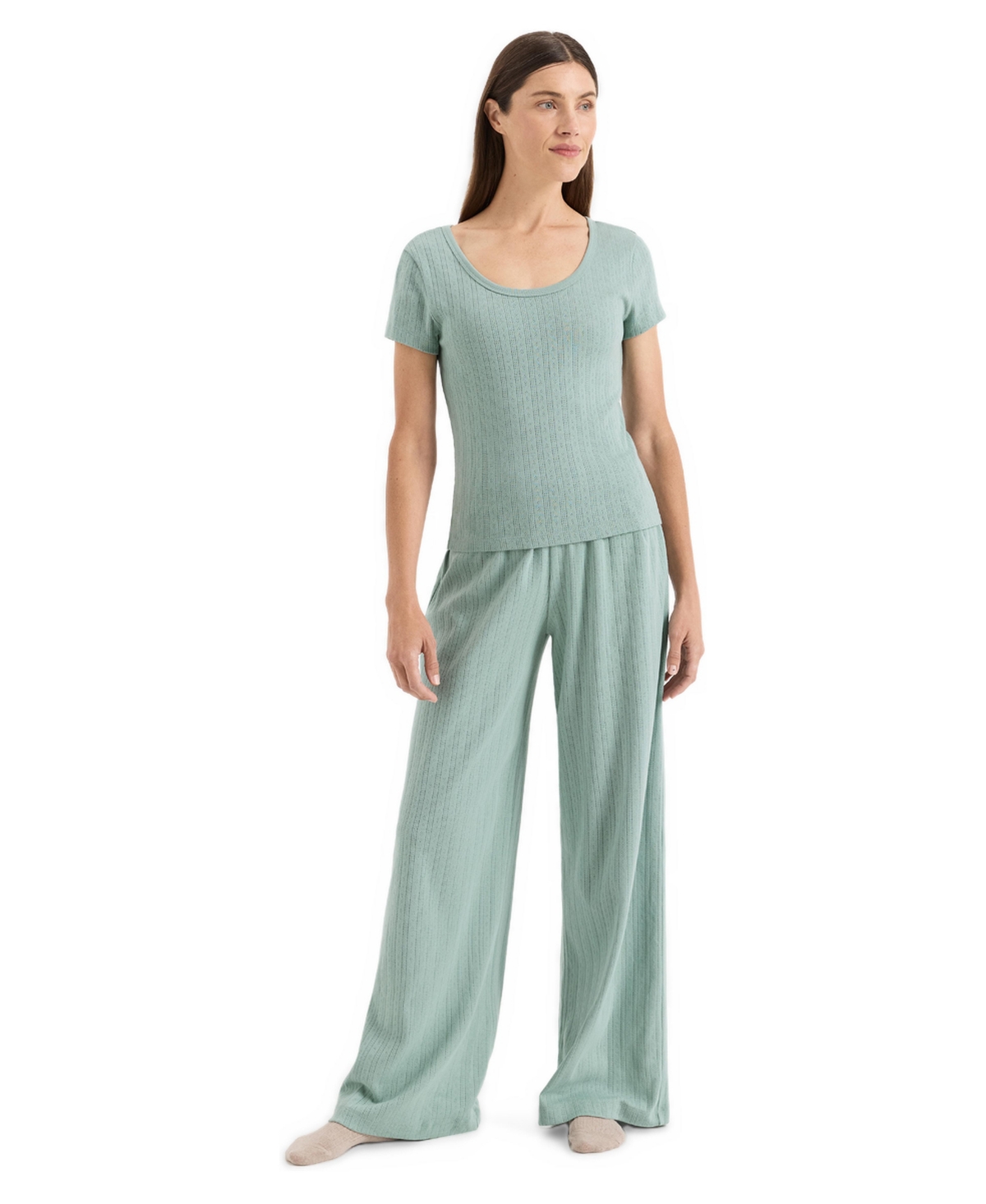 Pact Women's Pointelle Scoop Neck Top and Shorts, 2-Piece Set - Mint green