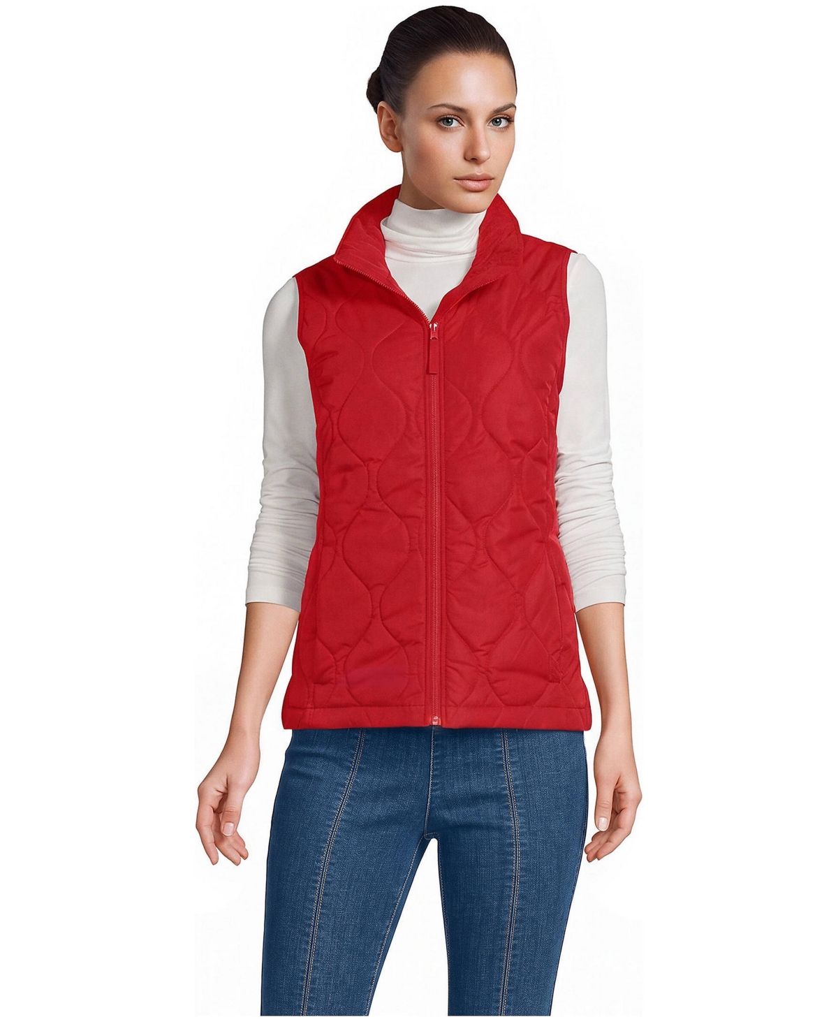 Lands' End Women's Tall FeatherFree Onion Quilted Insulated Vest - Compass red