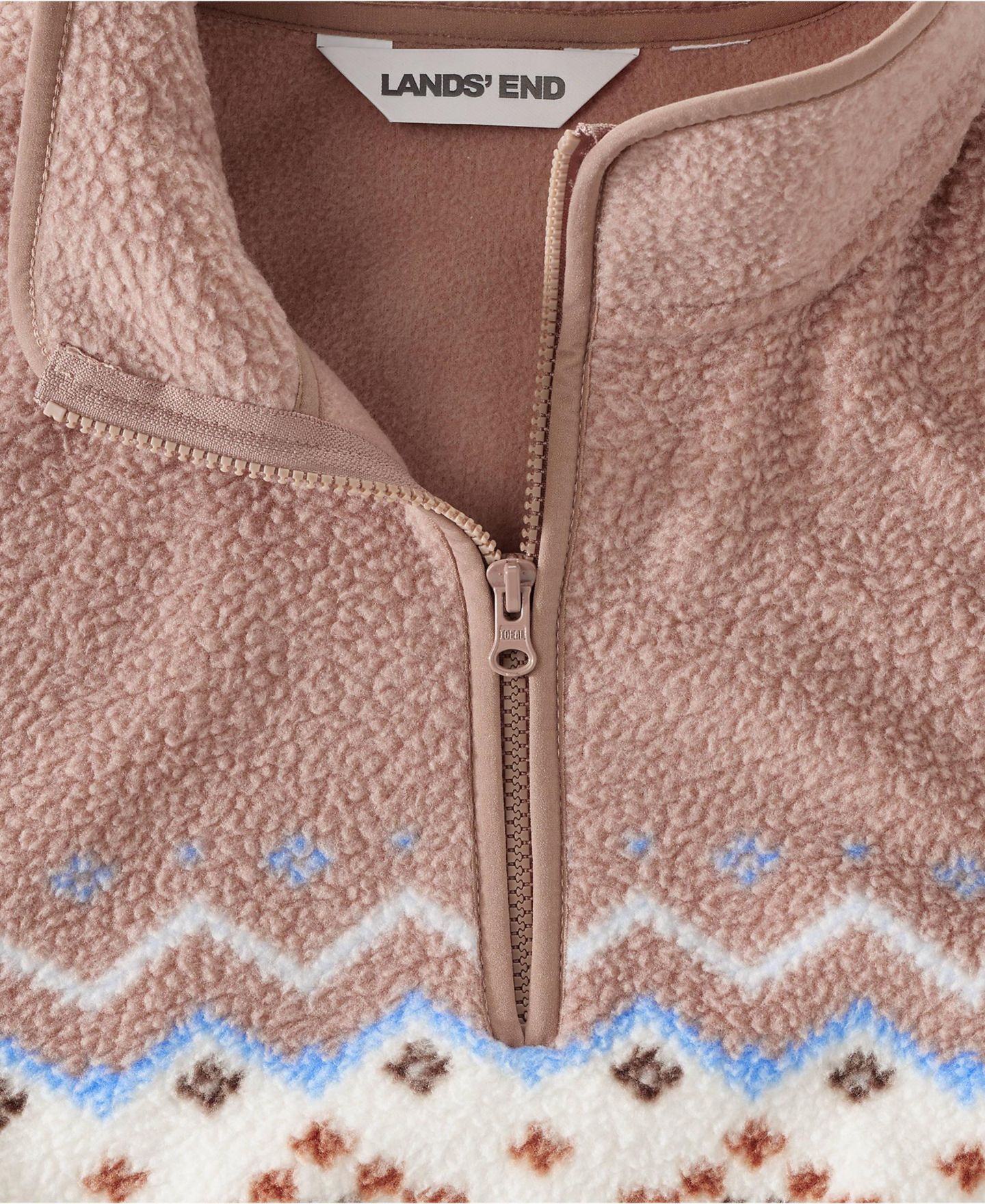 Женский свитер Lands' End Print Half Zip Cozy High Pile Fleece Pullover, цвет: Какао — фото 2