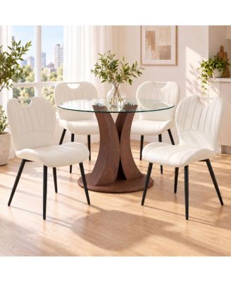 38.6" Round Glass Table and 4 Metal Leg Dining Chairs Set