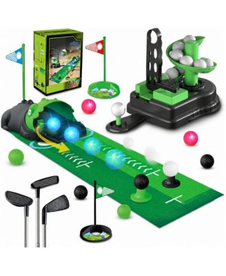 Upgraded 3 In 1 Kids Golf Set Dinosaur Automatic Ball Returner Led Light Up Balls For 3-8 Indoor Outdoor Play
