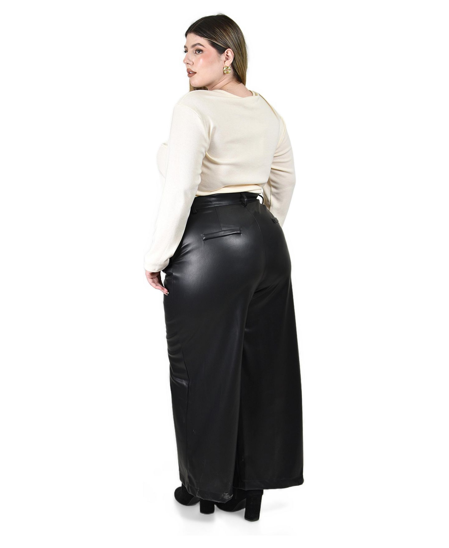 Женские брюки Roman Fashion Vinyl wide leg trousers in, цвет: Чёрный — фото 3