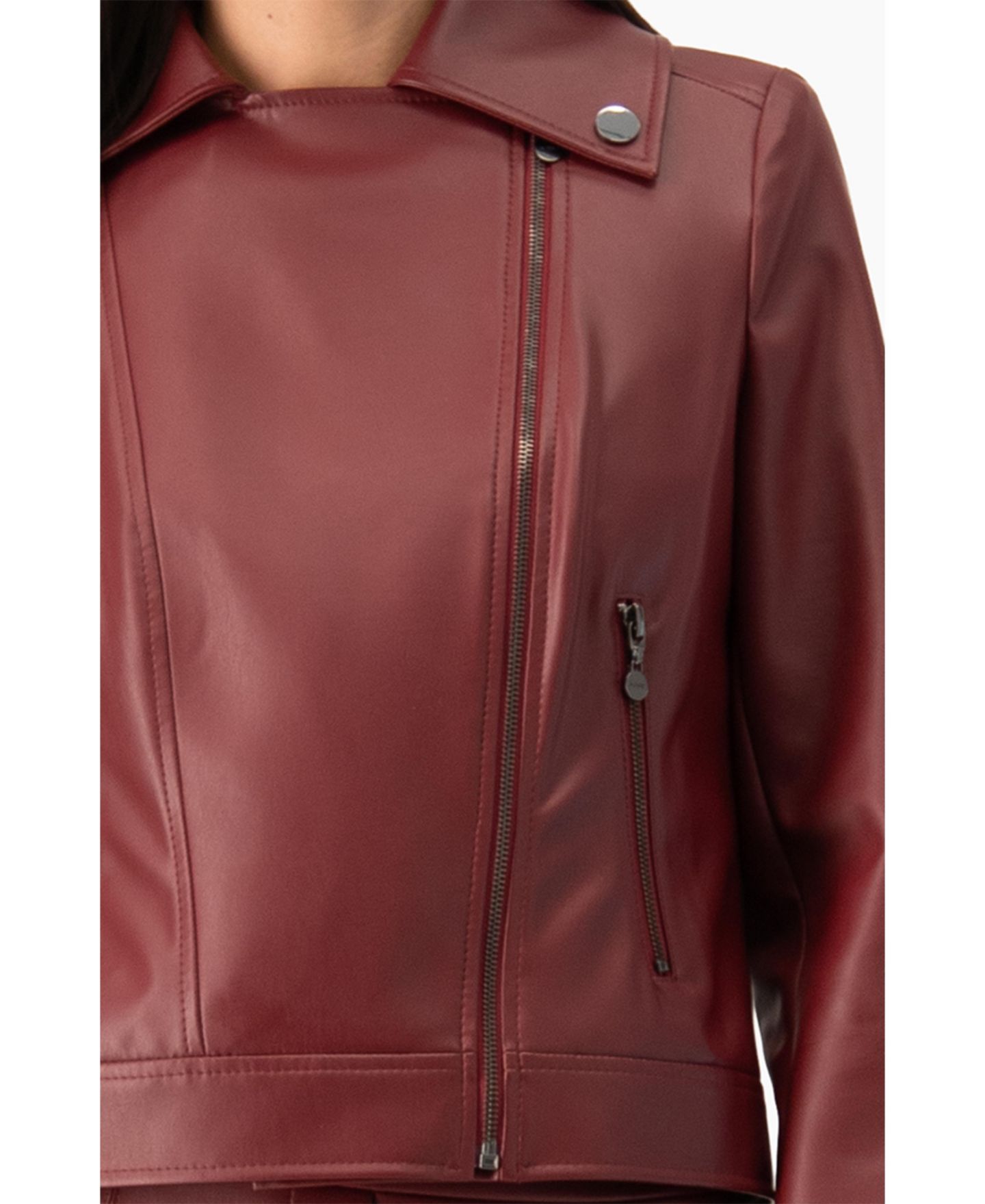 Женская куртка Ivonne Faux Leather Asymmetric Zip Biker, цвет: Винный — фото 5