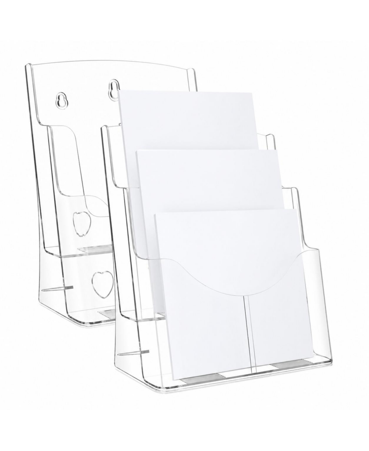 Lowking 2 Pack Acrylic Brochure Holder 2 Tier Removable Divider Tabletop Wall Mount Display Stand - 2 pack 2 tier