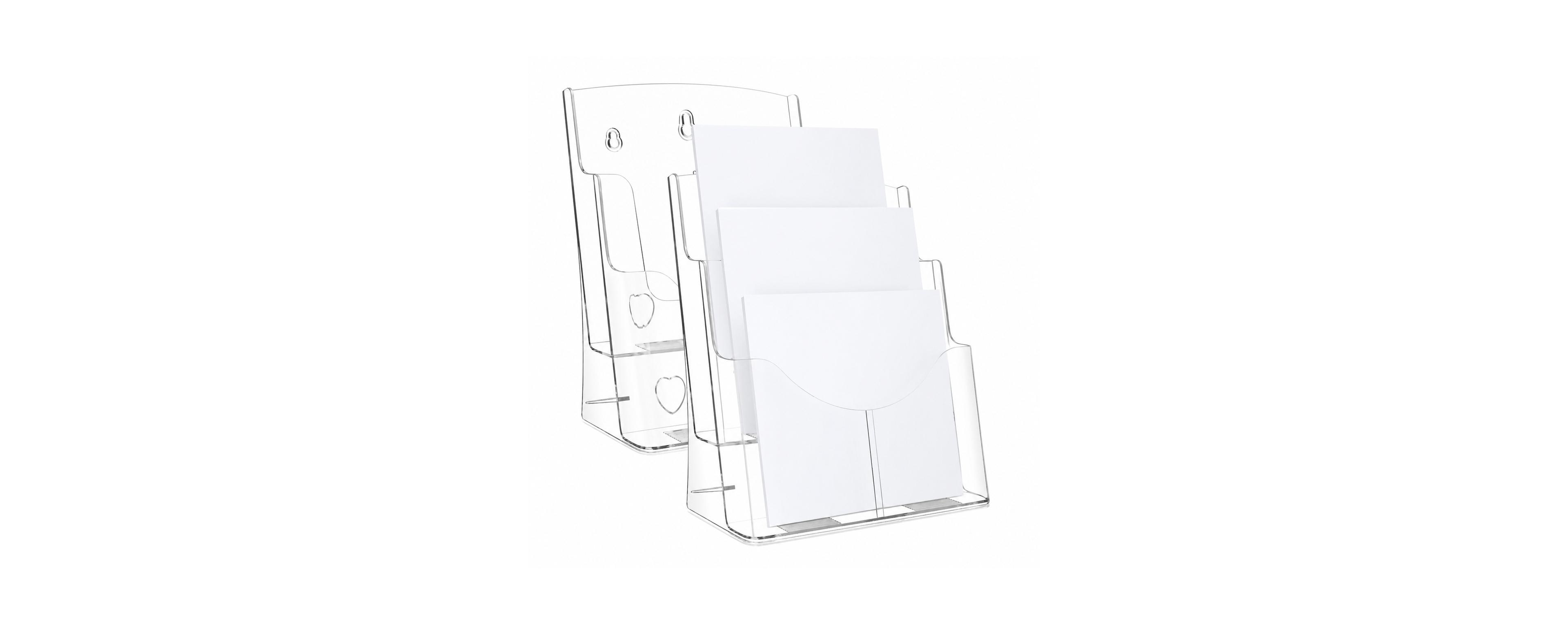 Lowking 2 Pack Acrylic Brochure Holder 2 Tier Removable Divider Tabletop Wall Mount Display Stand