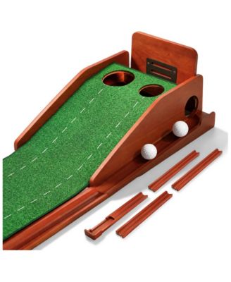 Indoor Golf Putting Mat 3 Adjustable Slopes Automatic Ball Return Distance Markers
