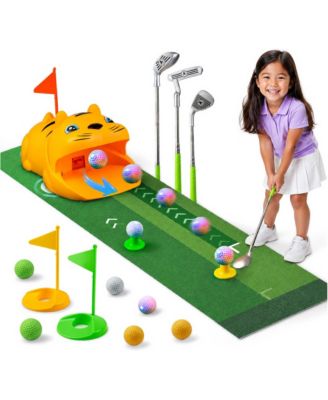 Kids Golf Set Automatic Ball Return Adjustable Clubs Light Up Balls Indoor Outdoor Play