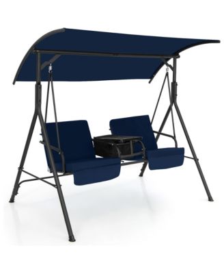 Porch Swing Chair Outdoor with Adjustable Canopy Cooler Bag Removable Cushions