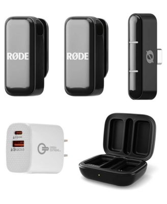 Wireless Micro Ultra-Compact 2-Person Digital Wireless Microphone System with USB-C Connector, Black, Bundle with Wall Charger