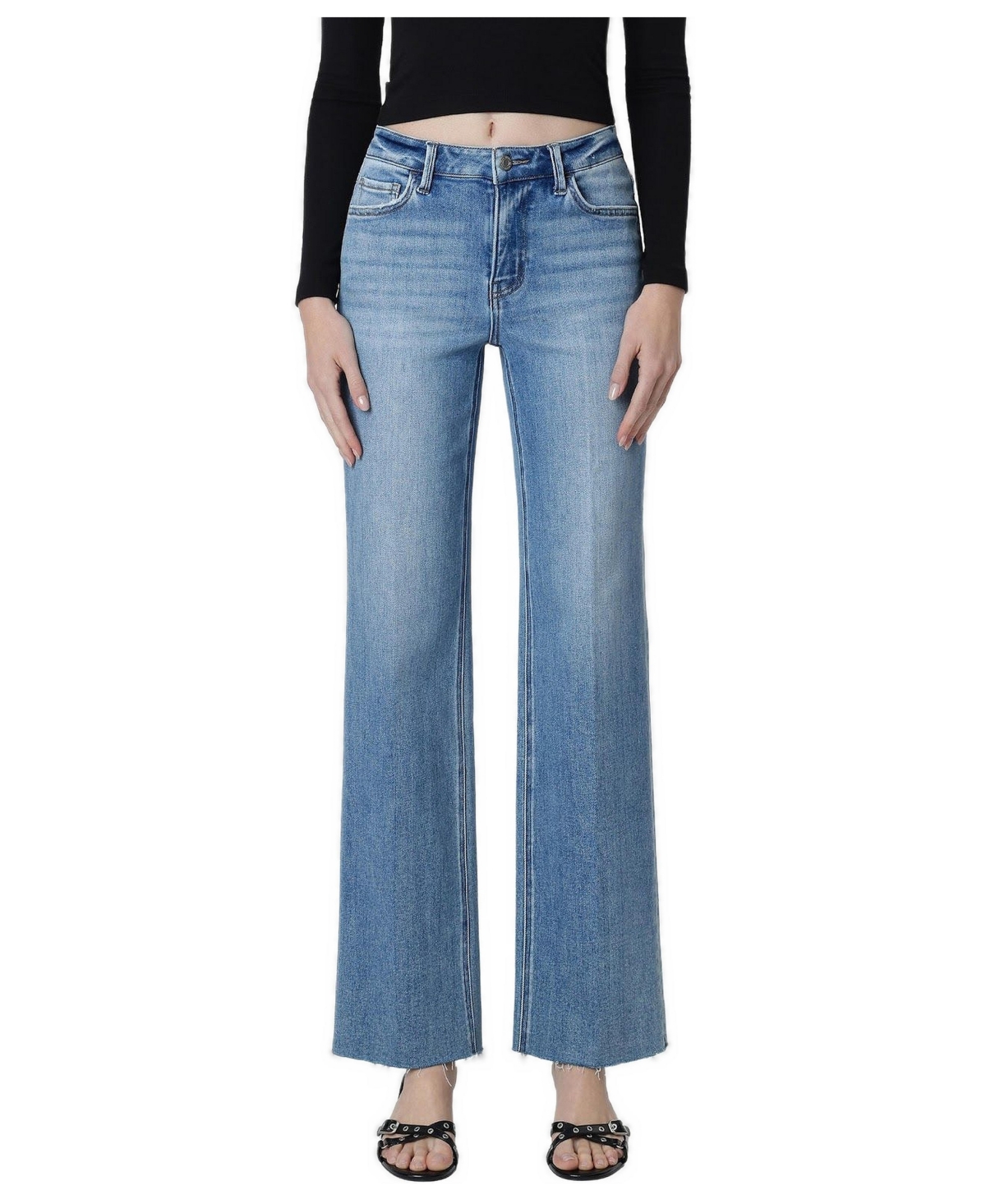 Vervet Women's Gain High-Rise Raw Hem Wide-Leg Jeans