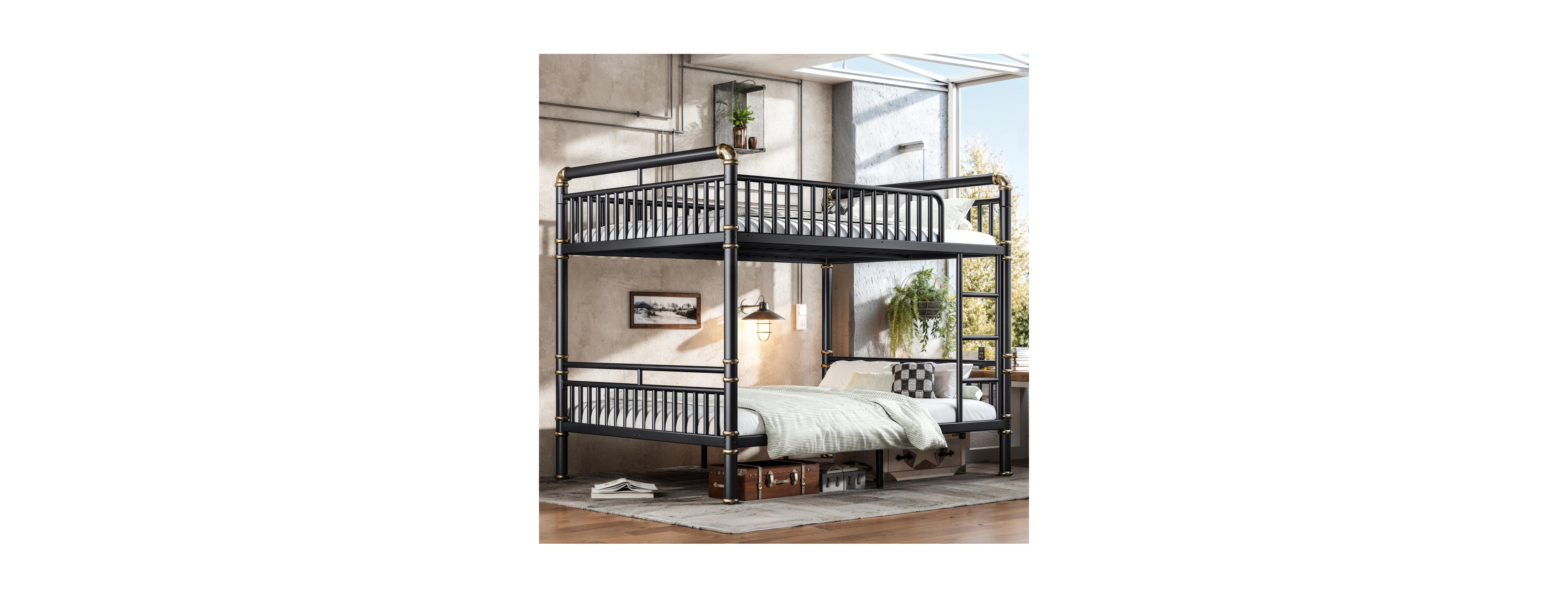 Streamdale Furniture Queen over Queen Metal Bunk Bed with Ladders and Guardrails