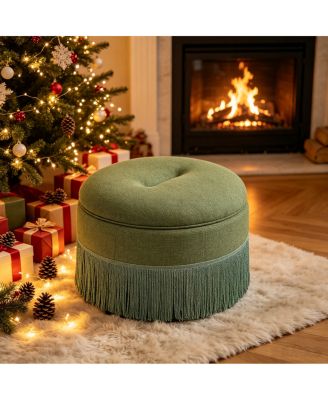  Round Storage Ottoman with Tassel Fringe