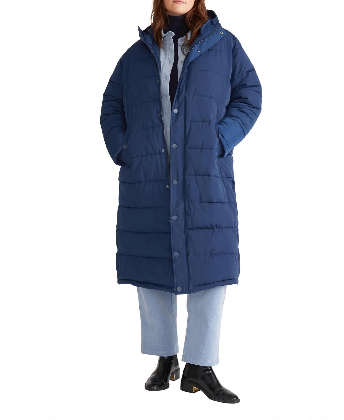 Universal Standard Plus Size Everest Long Water-Resistant Hooded Puffer - Pageant blue