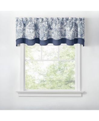 100percentage  Cotton Victoria Park Toile Bradford Shaped Window Valance With Print over Solid
