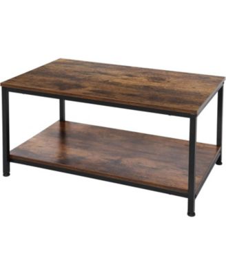 Rustic 2-Tier Coffee Table with Heavy-Duty Wood Design