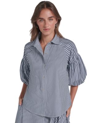 Petite 3/4-Puff Sleeve Striped Blouse