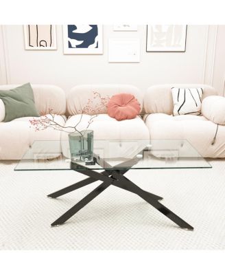 Streamdale 39" Rectangular Glass Coffee Table with Black Metal Legs
