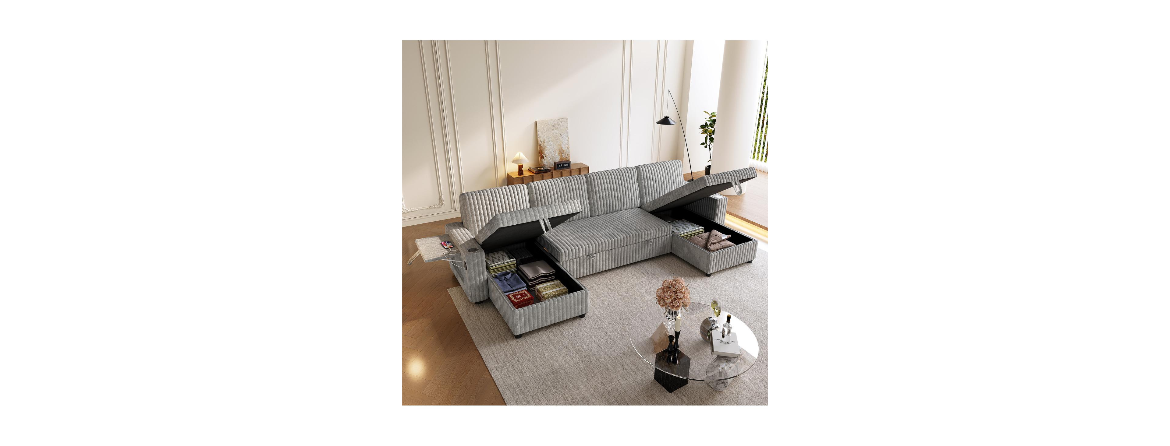 Streamdale Furniture U-Shaped 122" Oversized Pull-Out Sleeper Sofa with Double Storage Chaise