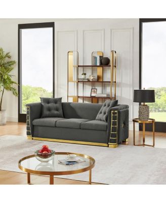 82.3" Luxury Velvet 3-Seater Sofa with Gold Accents