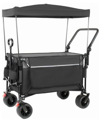 300L 480lbs Folding Wagon with Canopy, 7" All-Terrain Brake Wheels, Multi-Functional Utility Cart for Outdoor Groceries,Camping,Beach