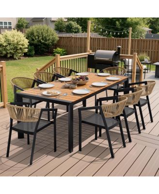 9-Piece Outdoor Aluminum Patio Dining Set with Wicker Stackable Chairs