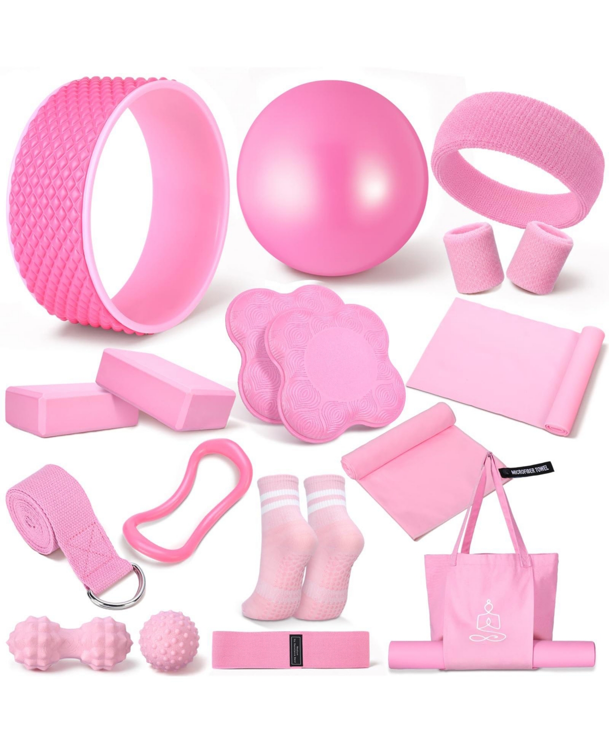 Sportneer 17 Piece Yoga Starter Kit Pilates Equipment Set for Women - Pink