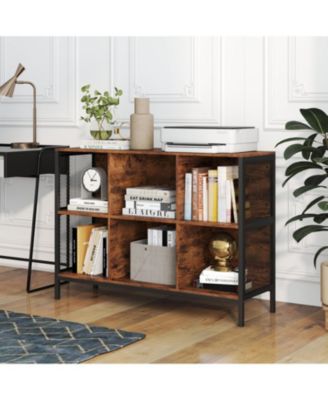 6-Cube Horizontal Bookcase with Metal Frame and Open Cubby Storage