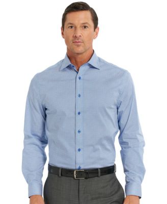Men's Burnie Box Grid Stretch Spread Collar Modern-Fit Dress Shirt