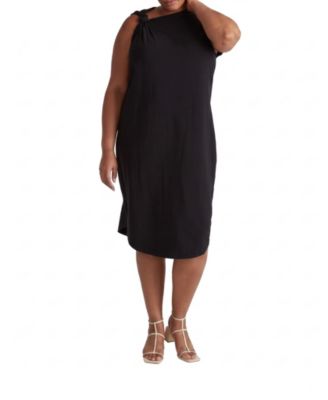 Plus Size Asymmetric Shoulder-Knot Sleeveless Dress