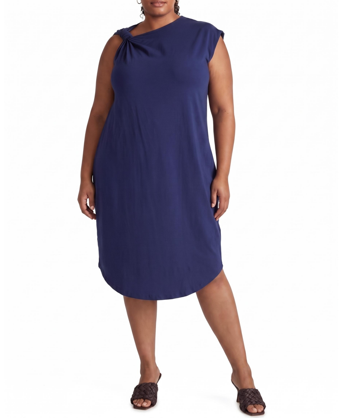 Universal Standard Plus Size Asymmetric Shoulder-Knot Sleeveless Dress - Cenote