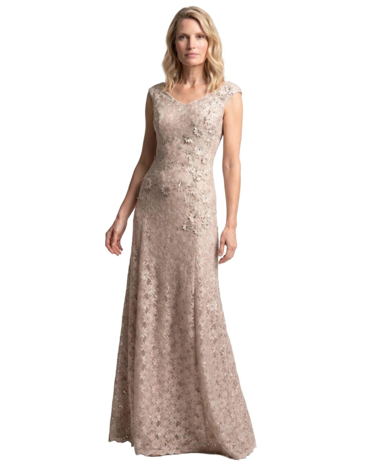 Luna Fashion House Women's Bruna Floral Lace Floor-Length Cap-Sleeve Gown