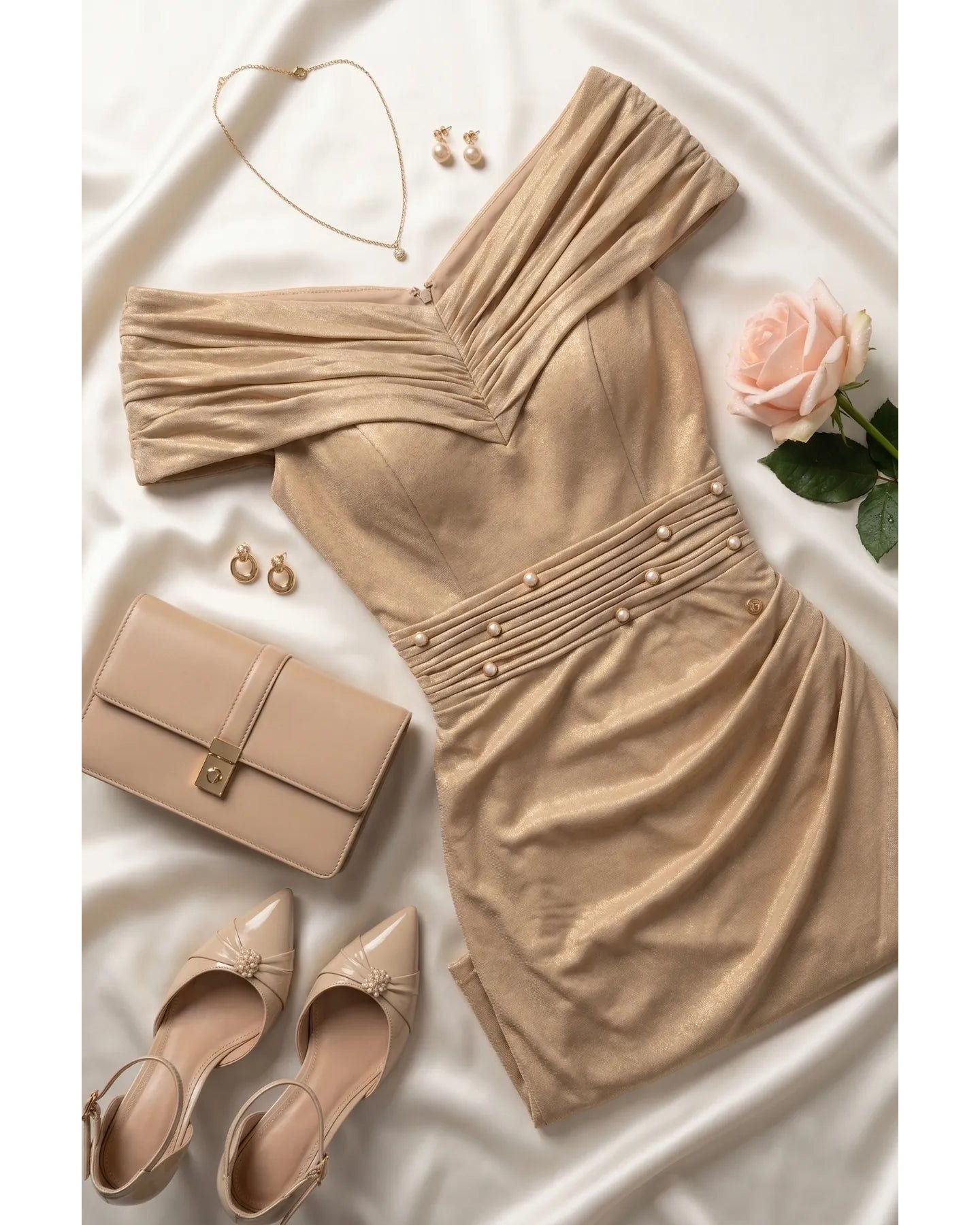 Женское платье Luna Fashion House Iris Off-Shoulder Pearl-Detail Waistband Cocktail — фото 6