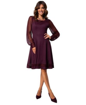 Women's Jody A-Line Lace-Trimmed Long-Sheer-Sleeve Dress