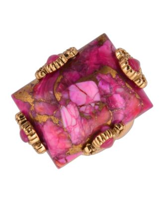 Genuine Pink Spiny Oyster Matrix Prismatic Statement Ring