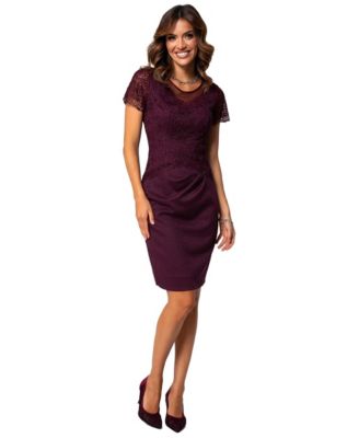 Women's Jody Lace Cocktail Illusion Yoke Short-Sleeve Sheath Dress