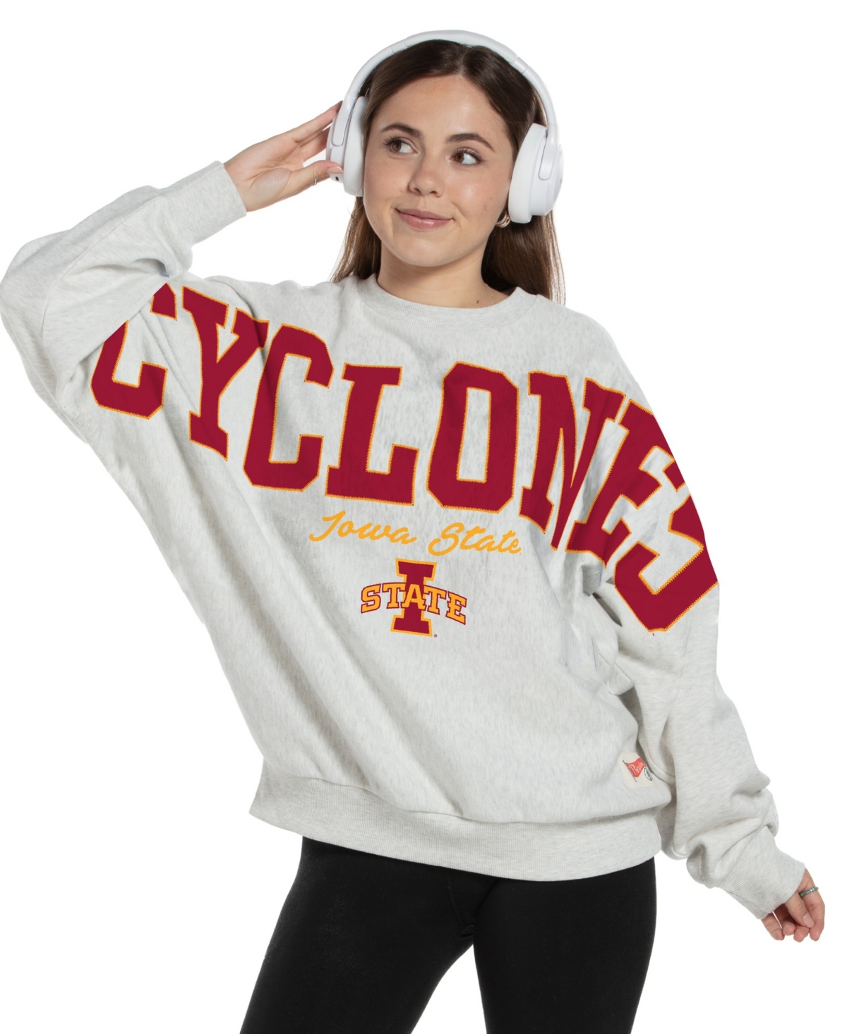 Pressbox Women's Heather Gray Iowa State Cyclones Flannigan Oversized Fleece Sweatshirt - Heather Gray