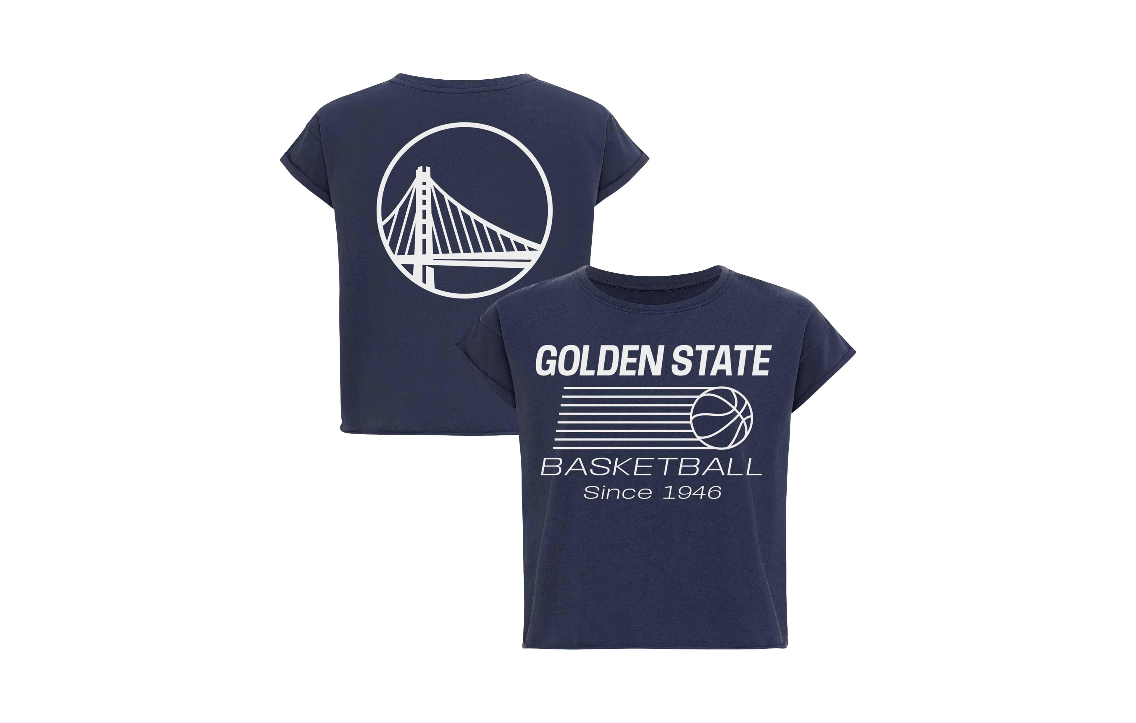 Sportiqe Women's Blue Golden State Warriors Athletic Club Collection Alana Premium Cropped T-Shirt